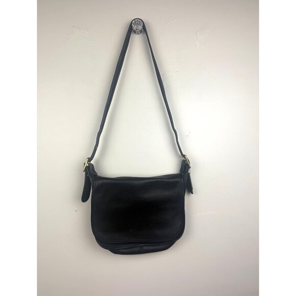 Vintage Coach Black Leather Patricia's Legacy Crossbody Flap Saddle Bag 9951 - Picture 1 of 16